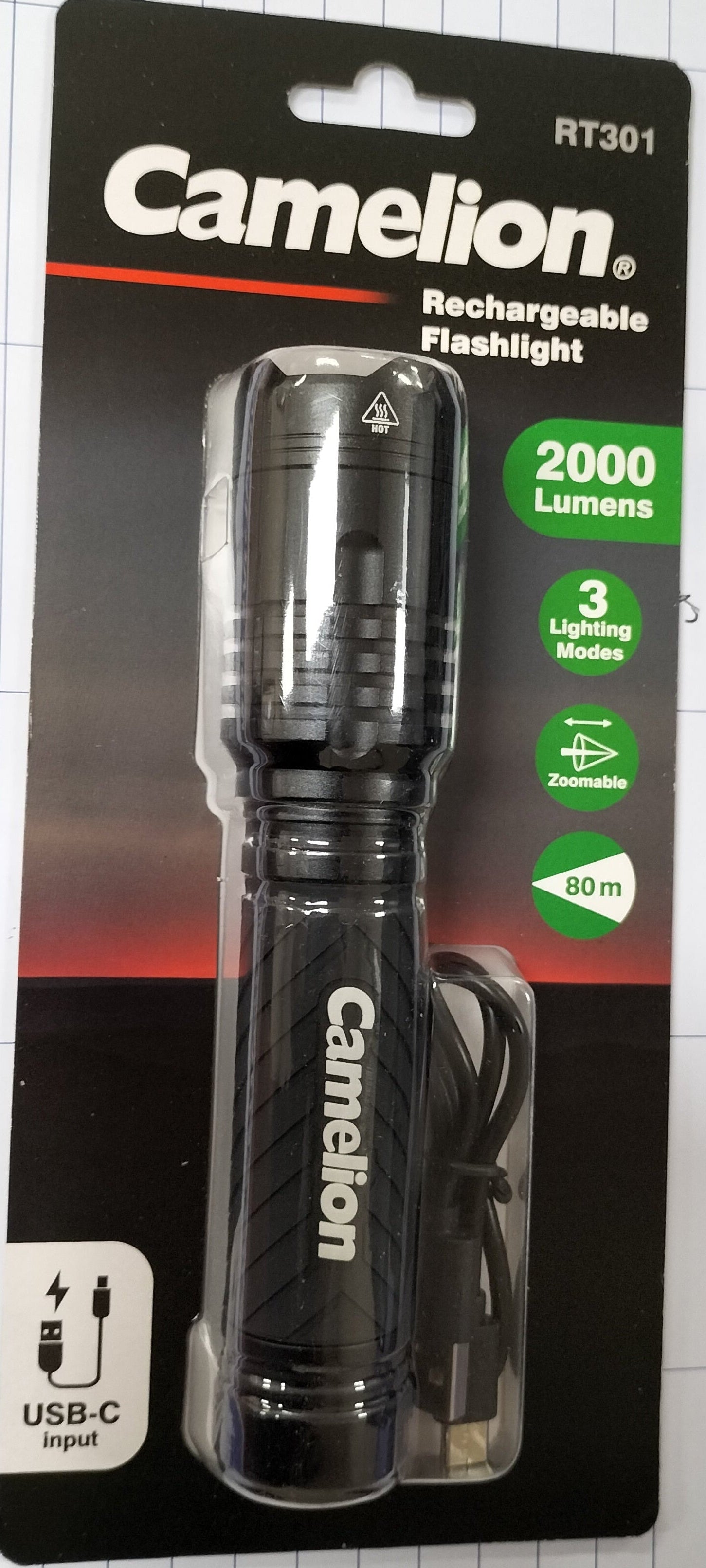 Light Flashlight/Torch 2000 Lumens Rechargeable