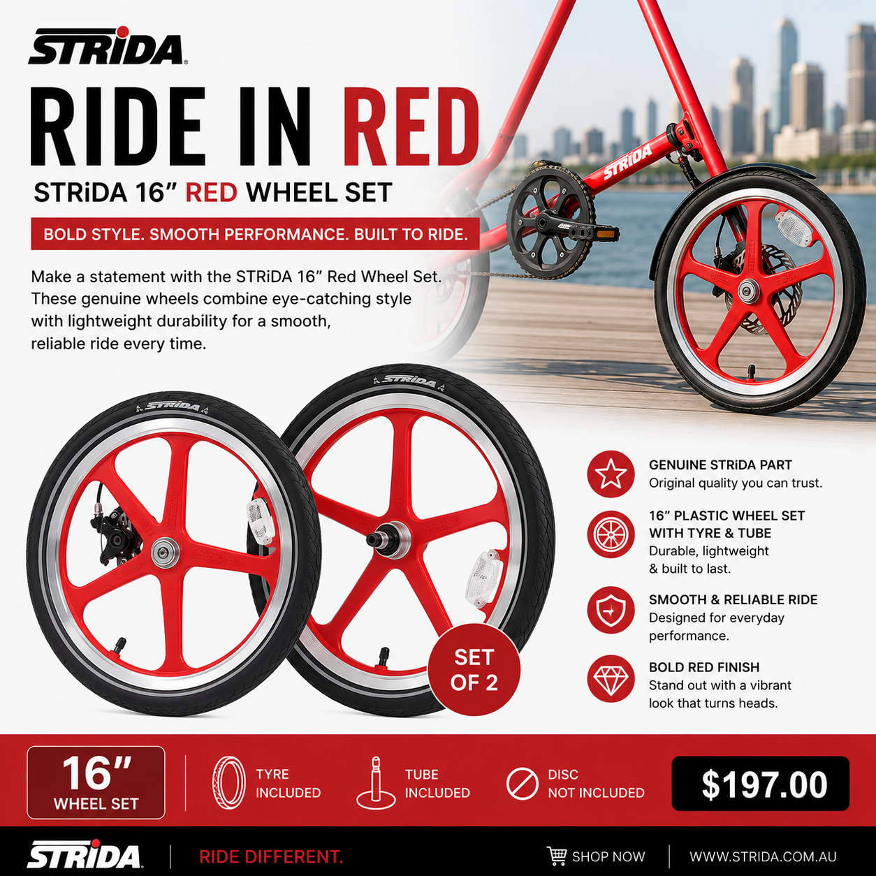 Wheels STRiDA Red - Set of 2-16" Tyre & Tube