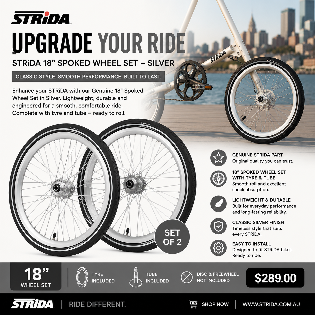Wheels STRiDA - Set of 2 spoked 18" - Silver (Tyre&Tube)