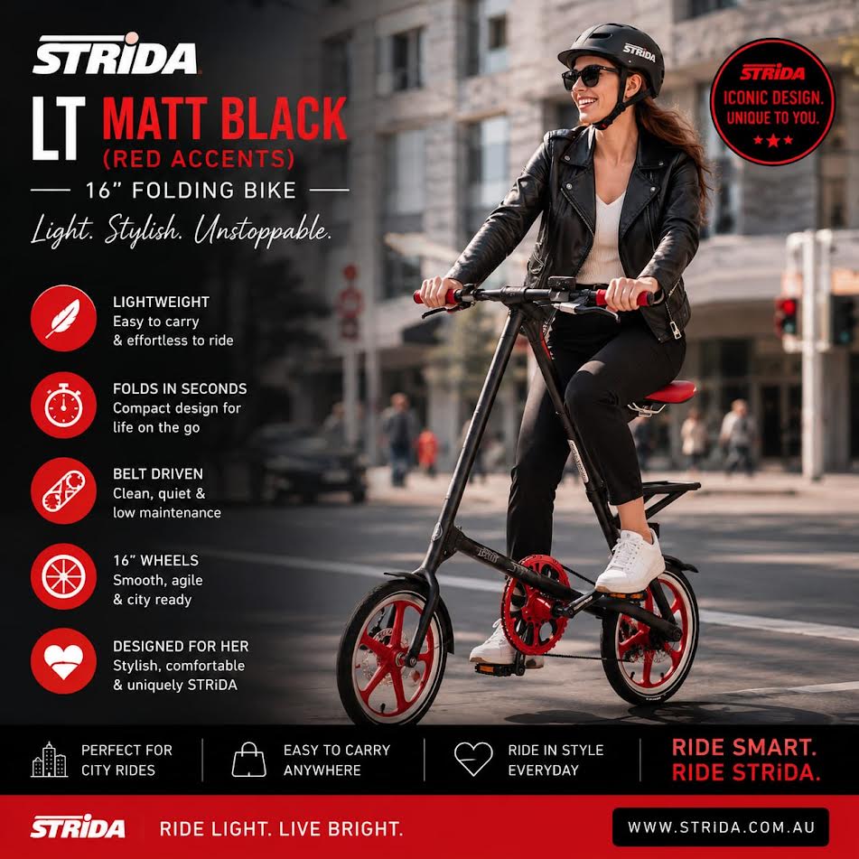 STRiDA LT Matt Black (Red Accents) $950.00