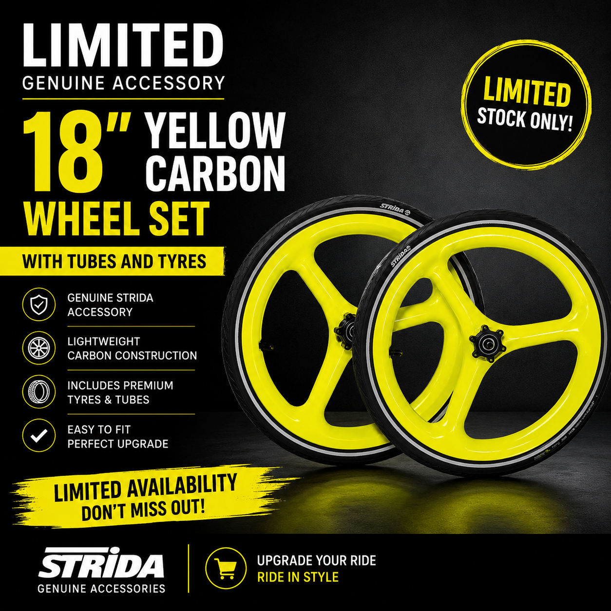 Wheels STRiDA - set 18" Carbon Tyre & Tube (Yellow) one only